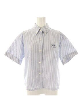 Prada Striped Half Sleeve Shirt Button Down 38 Blue